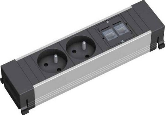 Удлинитель BACHMANN 317.103 - 2 AC outlet(s) - Type E - Aluminium - Black - Silver - 230 V - 16000 mA