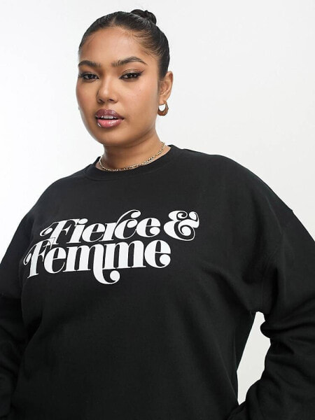 In The Style Plus exclusive fierce and femme motif sweatshirt in black