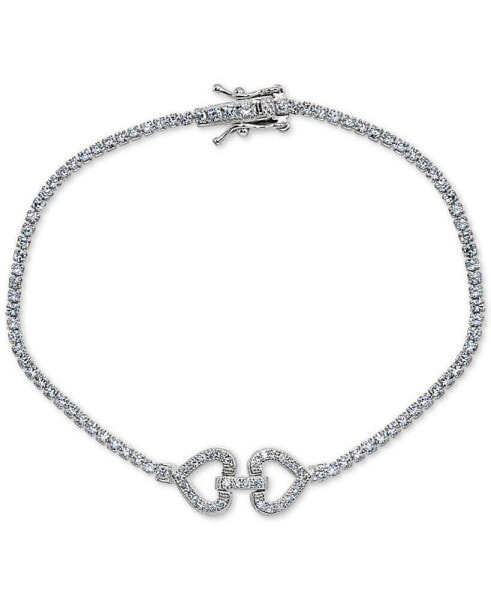 Cubic Zirconia Double Heart Tennis Bracelet in Sterling Silver, Created for Macy's