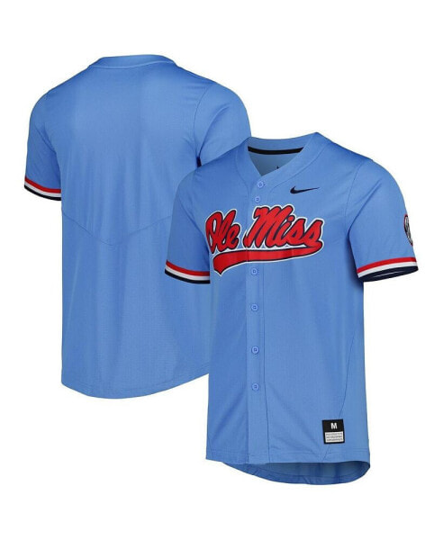 Men's Powder Blue Ole Miss Rebels Full-Button Replica Baseball Jersey
