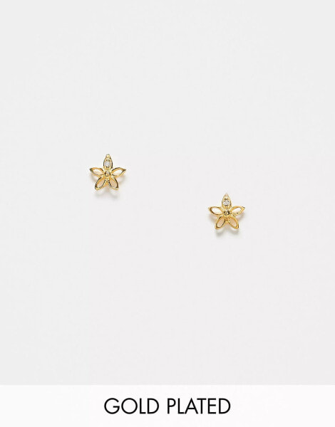 Kingsley Ryan gem cut out flower stud earring in gold plated