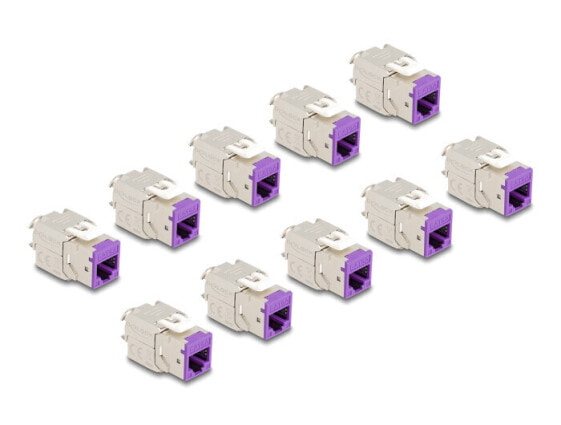 Delock Keystone Modul RJ45 Buchse zu LSA Cat.6A werkzeugfrei violett Set 10