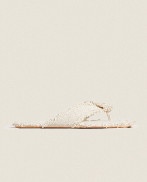 Frayed flat linen sandals