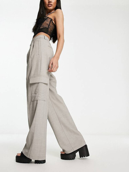 Object tailored cargo trousers in grey melange