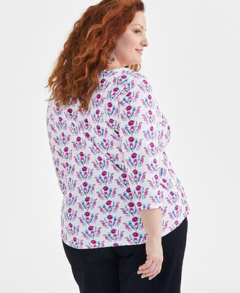 Style & Co Plus Size Printed Cotton Square-Neck Top, Created for