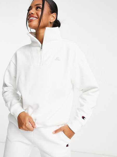 Champion small logo funnel neck sweatshirt in white