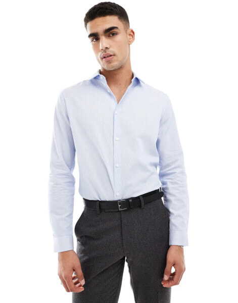 ASOS DESIGN regular shirt with cutaway collar in blue textured fabric