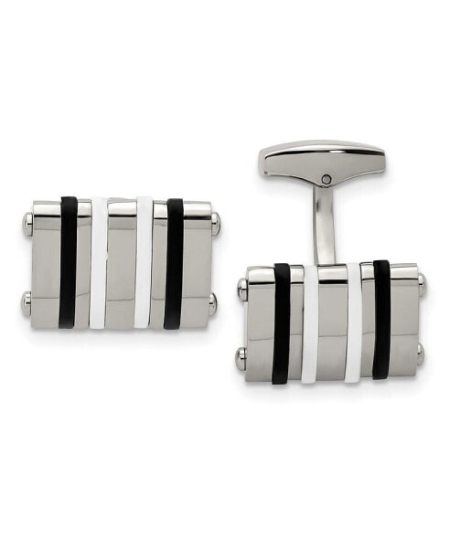 Stainless Steel Black & White Rubber Bands Rectangle Cufflinks