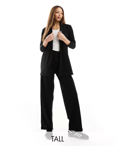 JDY Tall button detail wide leg trouser in black