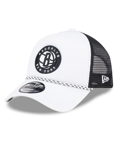 Men's White/Black Brooklyn Nets Court Sport Foam A-Frame 9FORTY Adjustable Trucker Hat