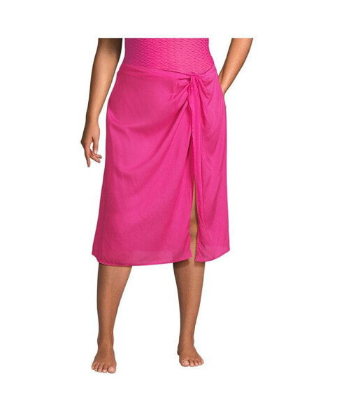 Plus Size Twist Front Knee Length Swim Cover-up Skirt