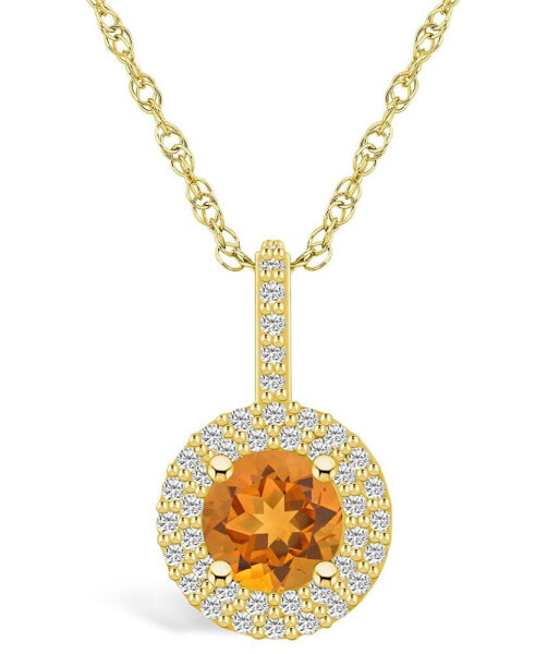 Citrine (1-1/4 Ct. T.W.) and Diamond (3/8 Ct. T.W.) Halo Pendant Necklace in 14K Yellow Gold