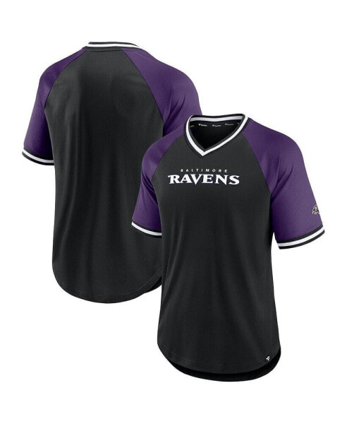 Men's Black, Purple Baltimore Ravens Second Wind Raglan V-Neck T-shirt