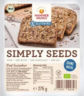 Brot, 5-Saatenbrot Simply Seeds, glutenfrei (4 Stück), 275 g