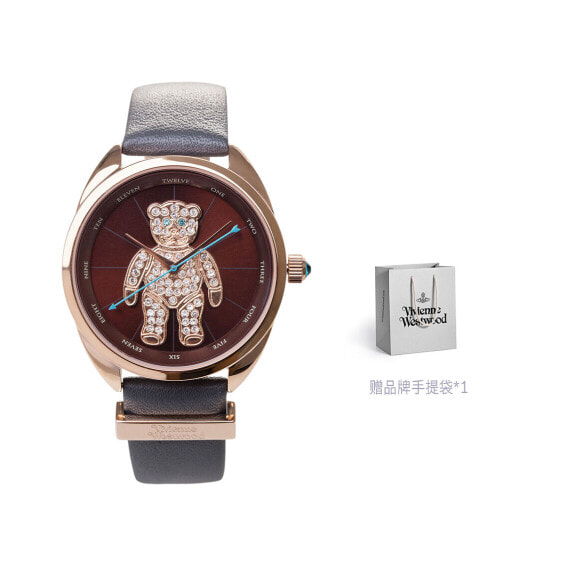 Часы женские Vivienne Westwood DWVV103BRGY0机芯/кожаный ремень/коричневый циферблат/модные украшения-медведь
