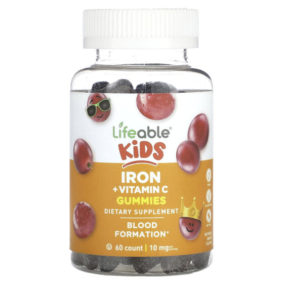 Kids Iron + Vitamin C Gummies, Natural Grape, 10 mg, 60 Gummies (5 mg per Gummy)