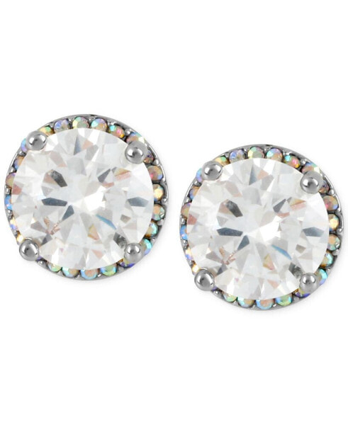Silver-Tone Crystal Round Stud Earrings