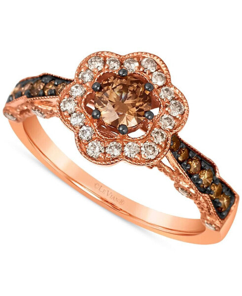 Chocolate Diamond & Nude Diamond Flower Halo Ring (1 ct. t.w.) in 14k Rose Gold