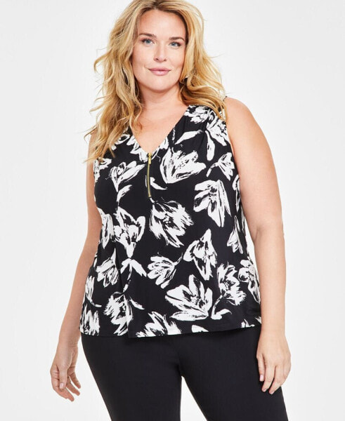 Plus Size Floral-Print Sleeveless Top, Created for Macy's