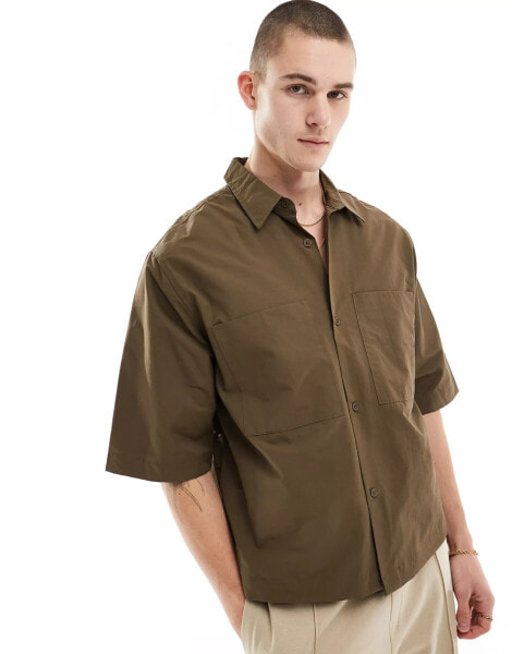 Bershka boxy fit shirt in brown