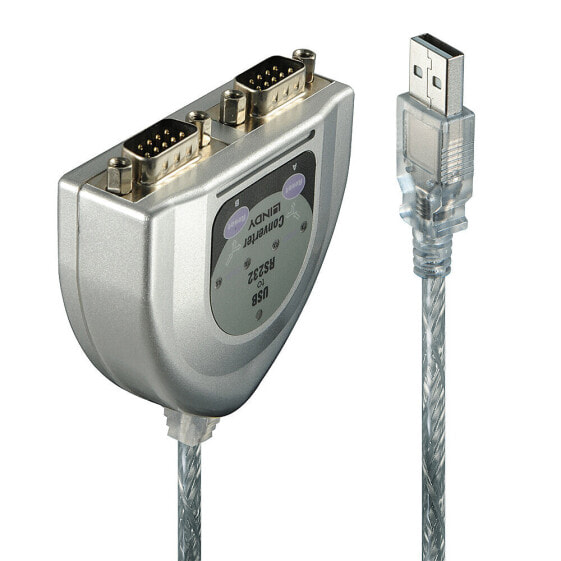 Lindy USB RS232 Konverter 2 Port - Silver - 0.6 m - USB Type-A - DB-9 - Male - Male
