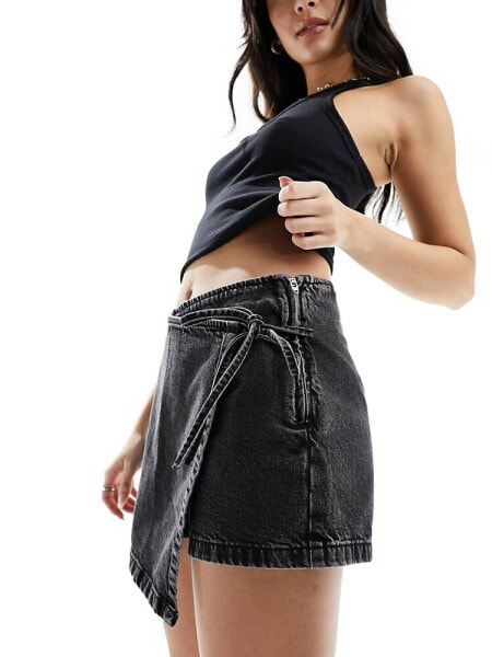 ASOS DESIGN denim skort in wash black