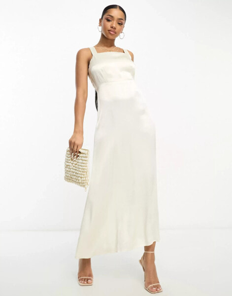 Nobody's Child Dora square neck bow back midi dress in white