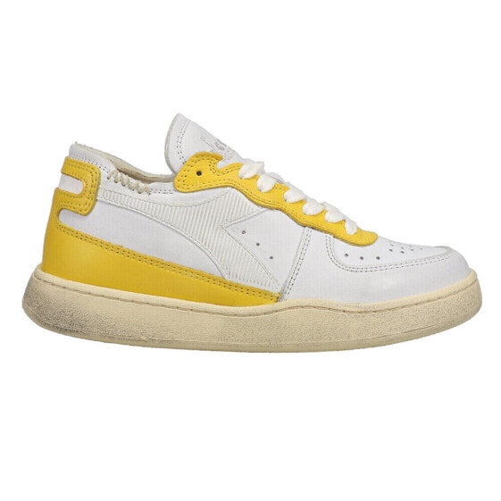 Diadora Mi Basket Row Cut Lace Up Mens White, Yellow Sneakers Casual Shoes 1762
