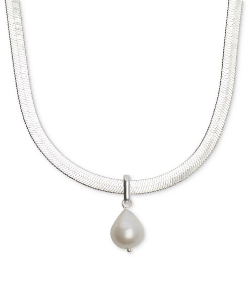 Lucky Brand silver-Tone Freshwater Pearl Herringbone Pendant Necklace, 15-1/4" + 3" extender