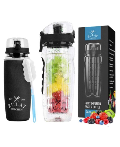 Portable Flip Top Lid Water Bottle with Fruit Infuser