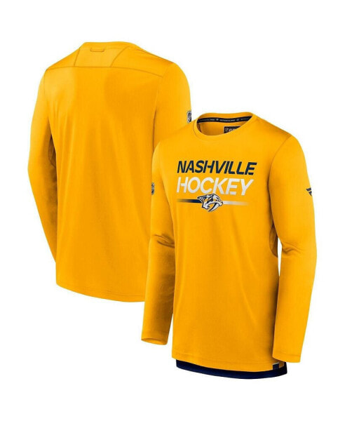 Men's Gold Nashville Predators Authentic Pro Long Sleeve T-shirt