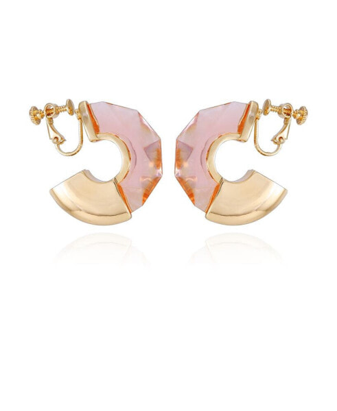 Gold-Tone And Orange Huggie Hoop Clip-On Earrings