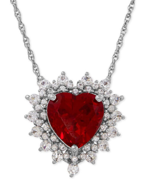 Macy's lab-Grown Ruby (4 ct. t.w.) and White Sapphire (1 ct. t.w.) Heart Pendant Necklace in Sterling Silver