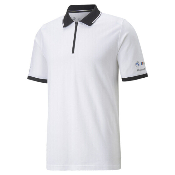 Puma Bmw Mms Short Sleeve Zip Up Polo Shirt Mens White Casual 53587002