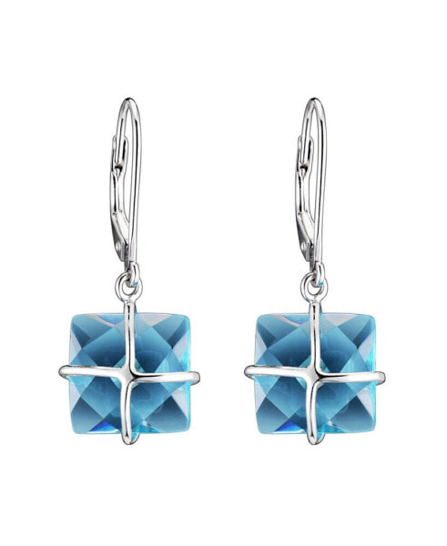 Cubic Zirconia Sterling Silver Square Drop Euro Earrings