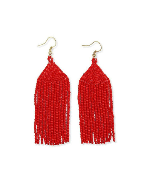 Michele solid beaded fringe earrings tomato red