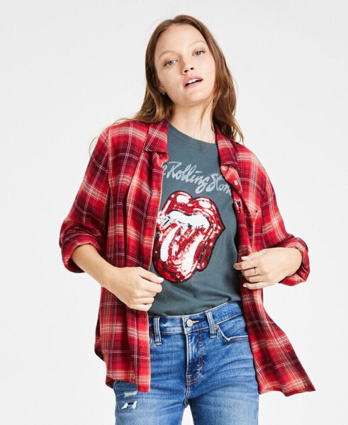 Women's Cloud Plaid Boyfriend Shirt