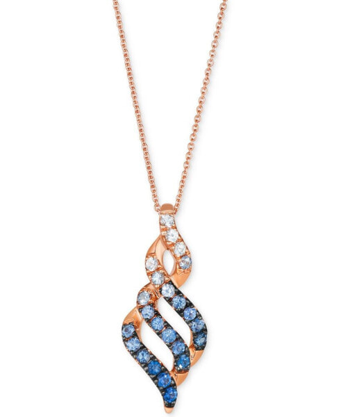 Denim Ombré (3/4 ct. t.w.) & White Sapphire (1/8 ct. t.w.) Spiral 20" Pendant Necklace in 14k Rose Gold
