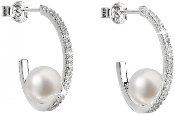 Silver hoop earrings with genuine Pavona pearls 21019.1M