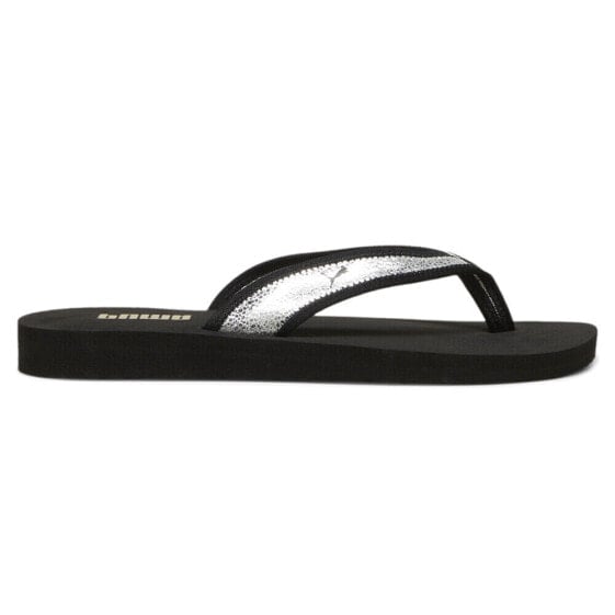 Puma Sandy Metallic Shine Flip Flops Womens Black Casual Sandals 39542602