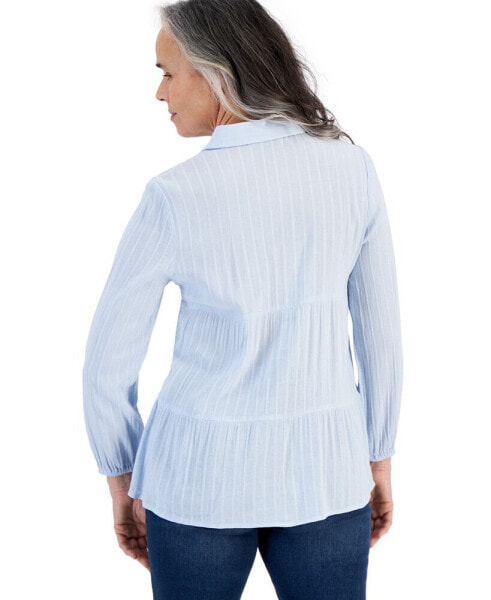 Women's Textured-Stripe Button Shirt, Created for Macy's