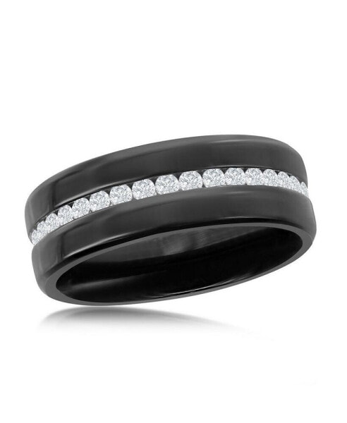 Stainless Steel CZ Eternity Band - Black Plated