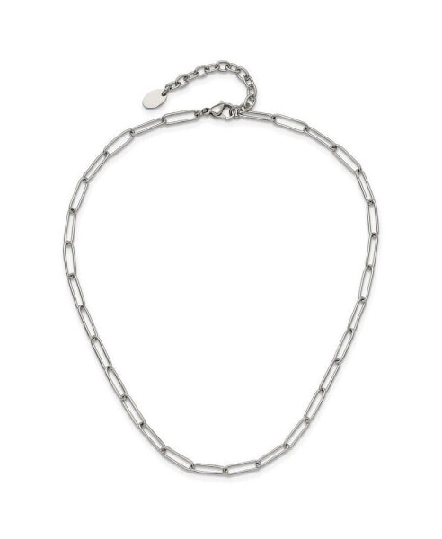 Chisel elongated Open Link Paperclip 15 inch Necklace 2 inch Extension