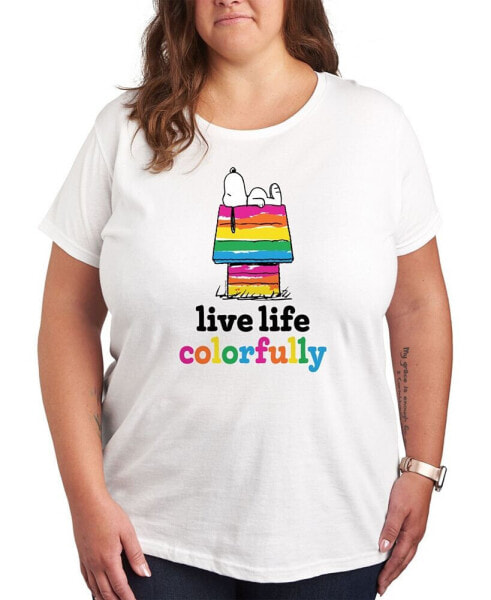Trendy Plus Size Peanuts Snoopy Live Life Colorfully Pride Graphic T-shirt