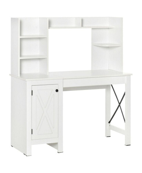 Farmhouse Computer Desk with Hutch and Cabinet, Home office Desk with Storage, for Study, White