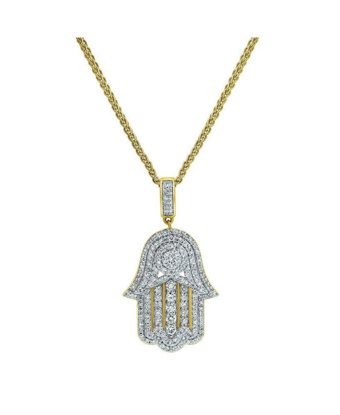 Divine Hamsa Palm Natural Round Cut Diamond Pendant 1.02 cttw in 14k Yellow Gold for Women & Men