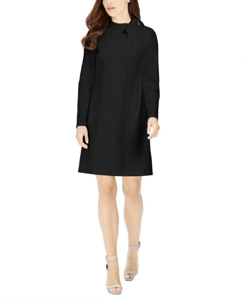 Petite Bow-Neck Long-Sleeve Sheath Dress