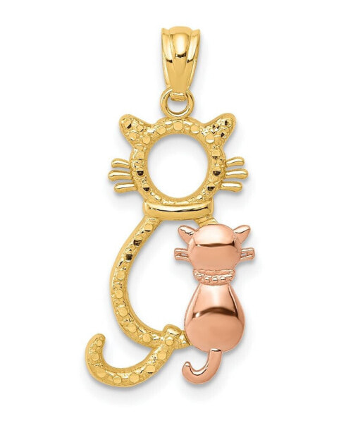 Sitting Cats Pendant in 14k Yellow and Rose Gold