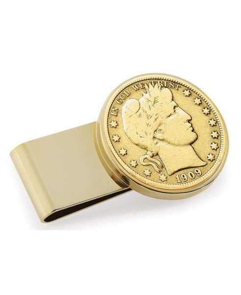 Men's Gold-Layered Silver Barber Half Dollar Stainless Steel Coin Money Clip