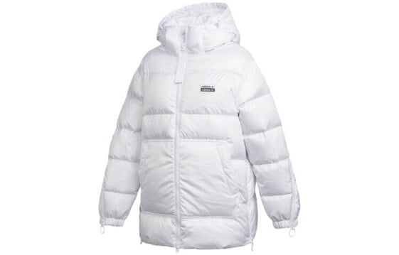 adidas originals 三叶草 Down Jacket 双Logo亮面侧开叉保暖连帽羽绒服 冬季 女款 白色 / Пуховик Adidas originals Down GE0985